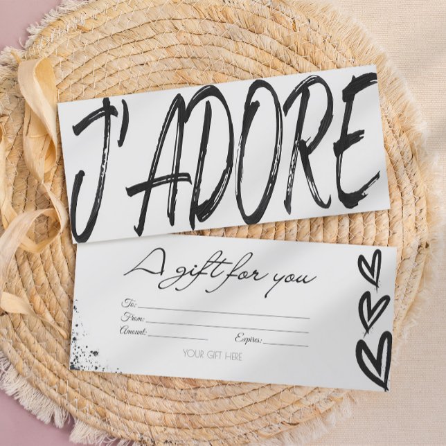 Modern j'adore svarta och vita presentkortsvoucher inbjudningar (Skapare uppladdad)