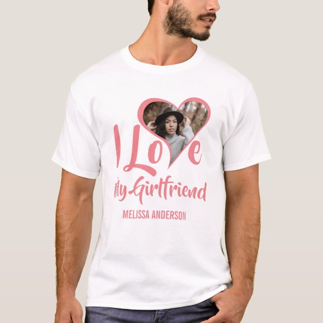 Modern Jag älskar min flickvän | Hjärtfoto T-Shirt (Framsida)