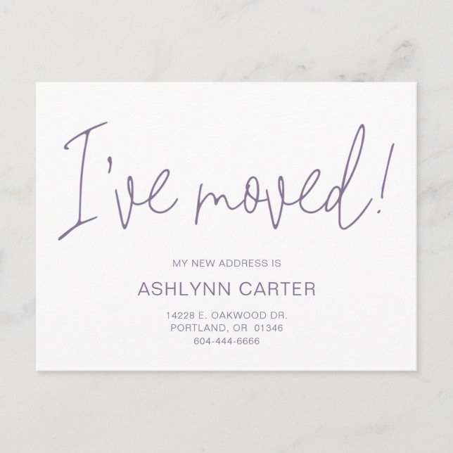 Modern jag har Flyttat ny Lila hemma Meddelande Vykort (Framsida)