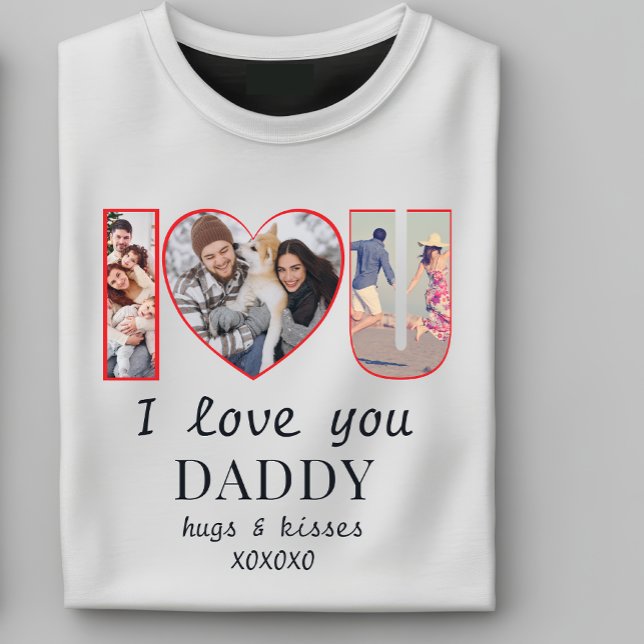 Modern jag ♥ U Anpassningsbar I Kärlek You pappa M T Shirt (I♥U Custom I Love You Daddy Mommy 3 Photo I HEART YOU Personalized T-Shirt with your favorite photos)