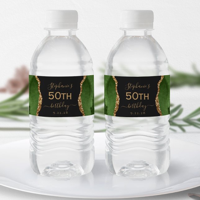 Modern jägare grön guld agat mörk 50-årsdag vattenflaskor etikett (Skapare uppladdad)