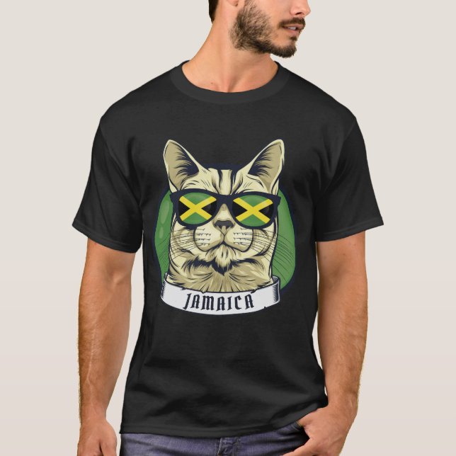 Modern Jamaica-Coola Cat in Glasses T Shirt (Framsida)