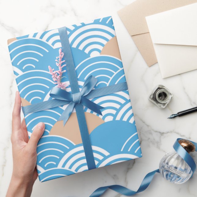 Modern Japanese Seigaiha Waves & Rising Sun Presentpapper (Gifting)