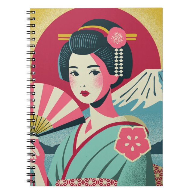 Modern Japanese Ukiyoe Style Kimono Geisha Girl Anteckningsbok (Framsidan)
