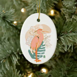 Modern japansk Heron och Blommor jul Julgransprydnad Keramik