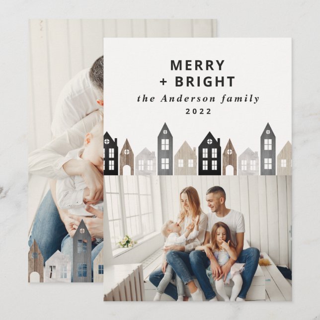 Modern japansk jul Nordiska hus 2 foto chic Julkort (Fram/baksida)