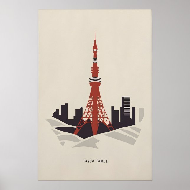 Modern Japansk Poster – Tokyo Tower Minimalistisk  (Framsidan)
