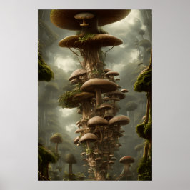 Modern, jättefärgad svampgård i träd surrealistisk poster