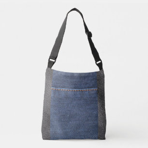 Modern jeansdenim och svart läder axelväska