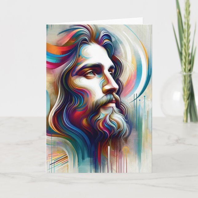 Modern Jesus-porträtt Färgglada virvlar och gloria Kort (Framsida)