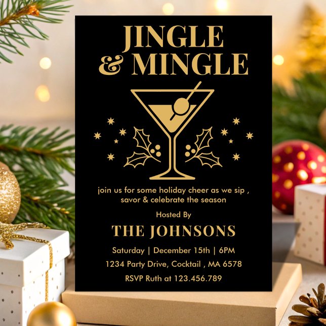 Modern Jingle & Mingle Jul Cocktailfest Inbjudningar (Skapare uppladdad)