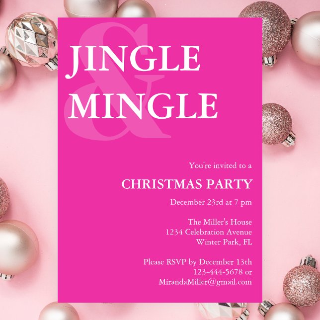 Modern Jingle Mingle Vibrant Rosa jul Party Inbjudningar (Skapare uppladdad)