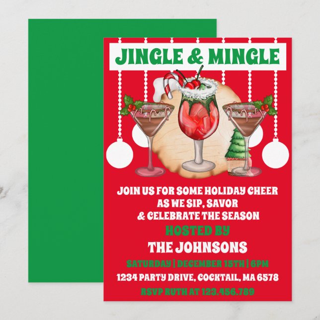 Modern jingle och Mingle jul Cocktail Party Inbjudningar (Fram/baksida)