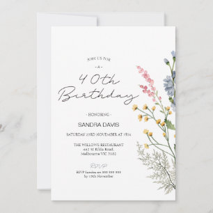 Modern jodblommor 40:e födelsedagsinbjudan inbjudningar