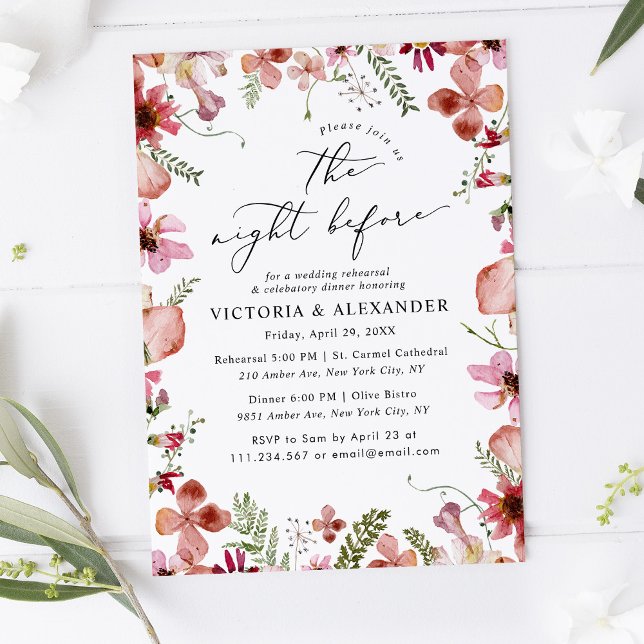 Modern jodblommor natten före Bröllop Inbjudningar (Skapare uppladdad)