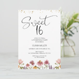 Modern jodblommor, sötad 16:e födelsedagsinbjudan inbjudningar