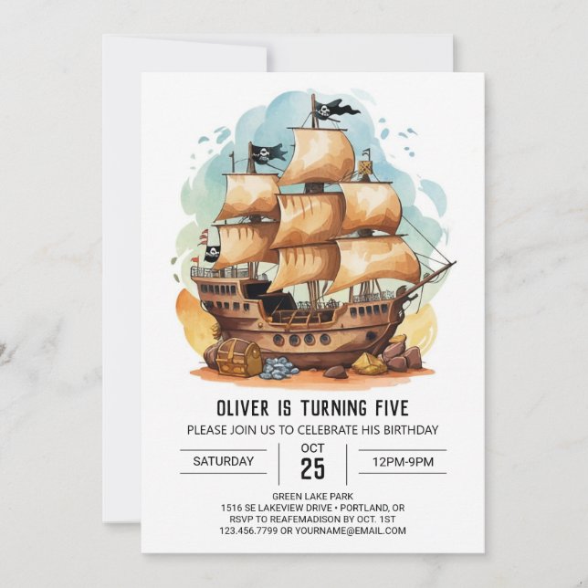 Modern Jolly Roger Online Pirat Birthday Inbjudningar (Framsida)