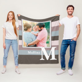 Modern jordbrukshushållfamilj Namn Photo Monogram Fleecefilt