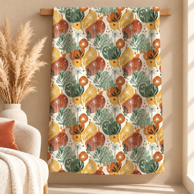 Modern jordnära abstrakt blomma boho filt (Modern Earthy Abstract Flower Boho Blanket)