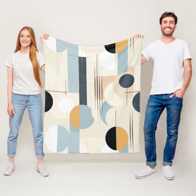 Modern jordnära abstrakt geometrisk neutral (1) fleecefilt (På plats)