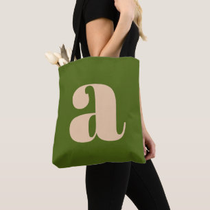 Modern jordnära grön fet retro monogram initial tygkasse