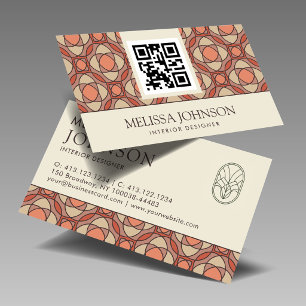Modern Jordnära Mosaik Inredningsdesigner QR-kod Visitkort