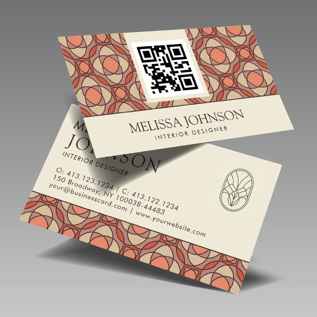 Modern Jordnära Mosaik Inredningsdesigner QR-kod Visitkort (Skapare uppladdad)