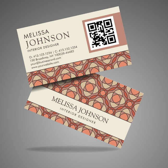 Modern Jordnära Mosaik Inredningsdesigner QR-kod Visitkort (Skapare uppladdad)