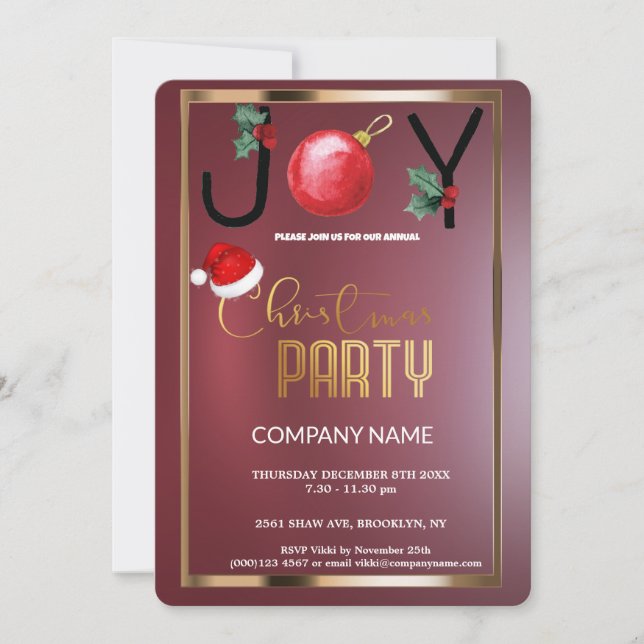 Modern Joy Corporate, Jul Burgundy Red Inbjudningar (Framsida)
