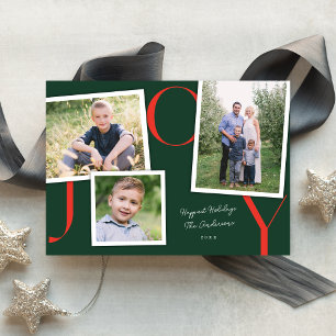 Modern JOY Helgdag 3-fotokort för ögonblicksbild a Julkort