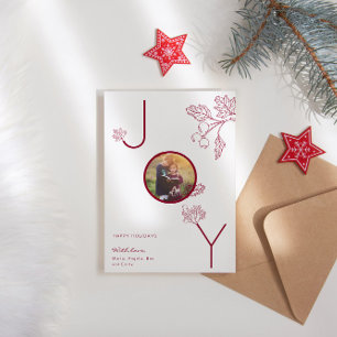 Modern Joy Helgdag Photo Foliage Red Card Kort