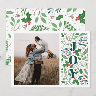Modern JOY Holly Berries Photo Julkort
