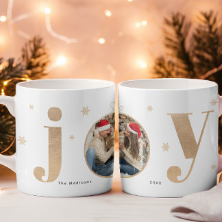 Modern "Joy" i Guld, prydnadsjulfamiljens foto Kaffemugg