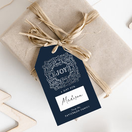 Modern Joy Navy och Silver Helgdag Presentetikett