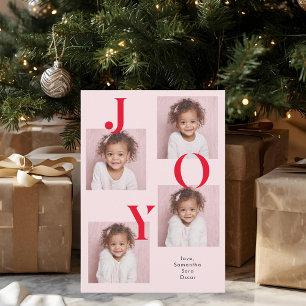 Modern JOY Photo jul Card Röd och Rosa Julkort