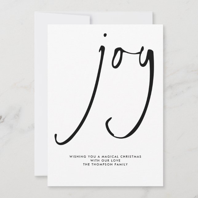 Modern joy Script Black White jul Julkort (Framsida)