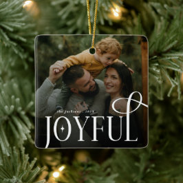 Modern Joyful Family 2 Photo Christmas  Julgransprydnad Keramik