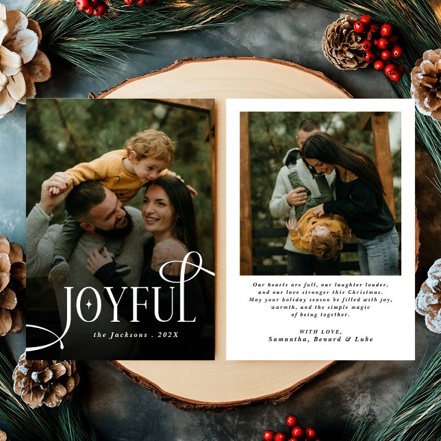 Modern Joyful Family 2 Photo Christmas  Julkort (Skapare uppladdad)