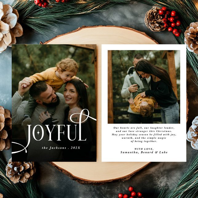 Modern Joyful Family 2 Photo Christmas  Julkort (Skapare uppladdad)