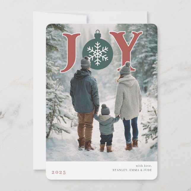 Modern Joyful Snowflake Holiday Photo Card Julkort (Framsida)