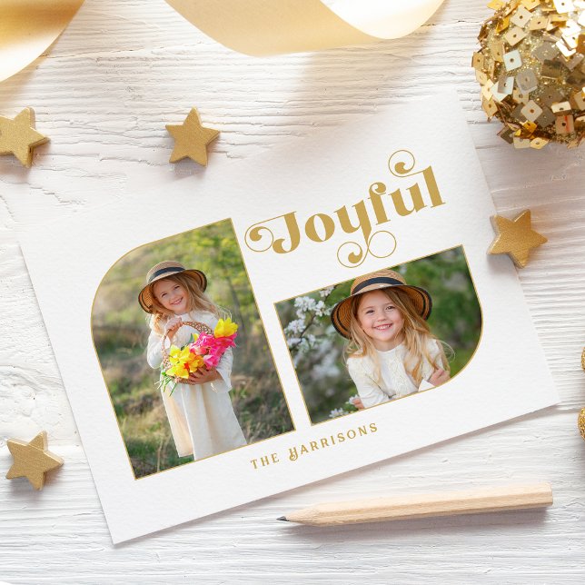 Modern Joyful Typography Half Arch 2-Photo Helg Vykort (Skapare uppladdad)