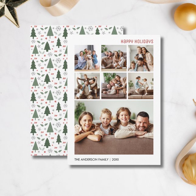 Modern jul 7 familjefoto collage julkort (Modern Christmas 7 Family Photo Collage Holiday Card)