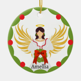 Modern jul Angel Red Grönt Holly WAN Namn Julgransprydnad Keramik