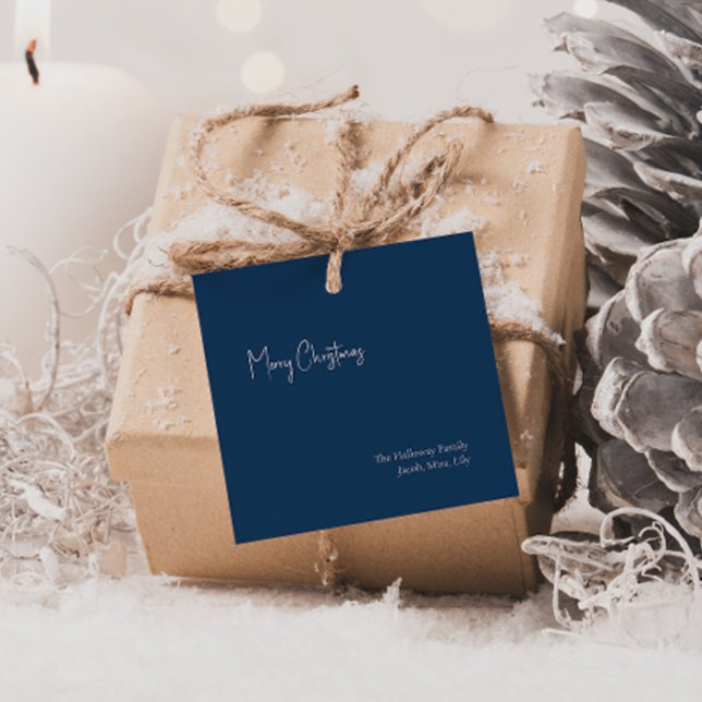 Modern jul | Blå kvadratfamiljens Gift-Märkre Gåvor Etiketter (Skapare uppladdad)