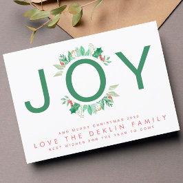 Modern jul Botanicals Grönt JOY WANDERFOTO Julkort