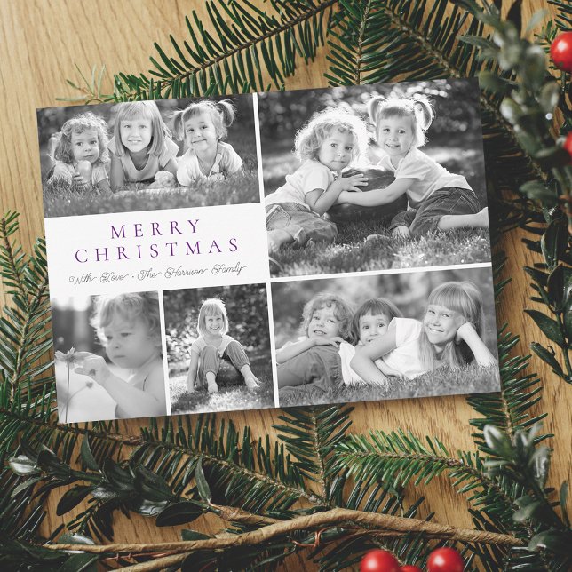Modern Jul Collage God Jul Platt Julkort (Modern Photo Collage Merry Christmas Flat Holiday Card)