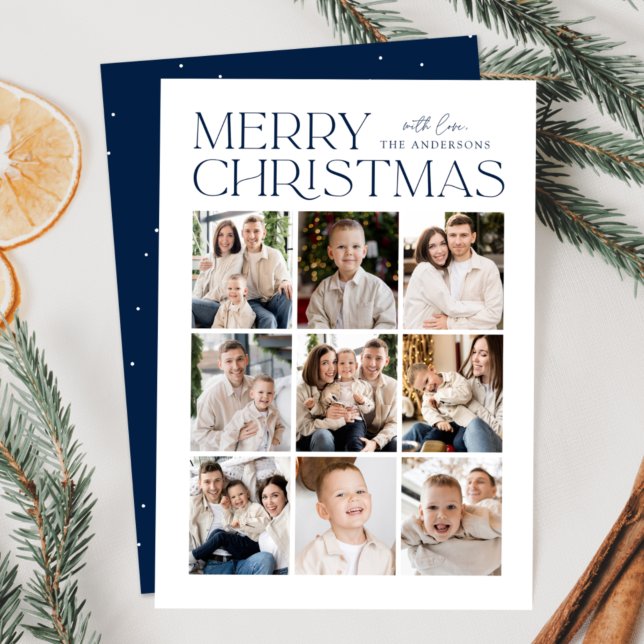 Modern jul collage med 9 bilder i marinblått julkort (Skapare uppladdad)