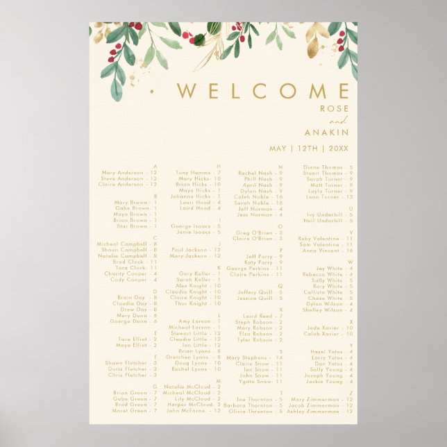 Modern jul | Cream Alfabetisk sittning Poster (Framsidan)