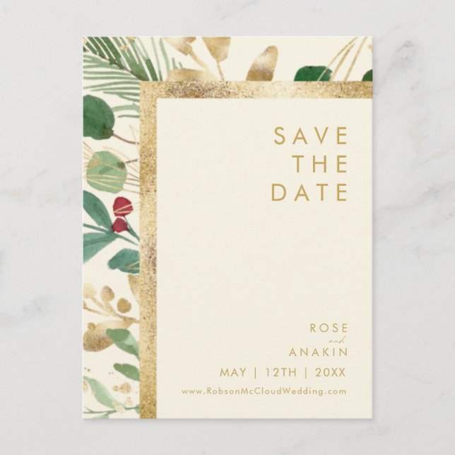 Modern jul | Cream Save Date Postcard Inbjudan Vykort (Framsida)