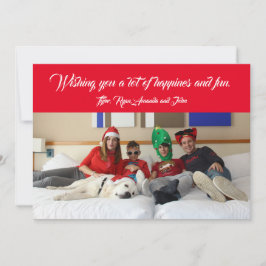 Modern jul familjefoto firande röd julkort